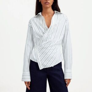 Madewell Asymmetric Button-Up Shirt • size 10 • NS333 • NWT • pinstripe